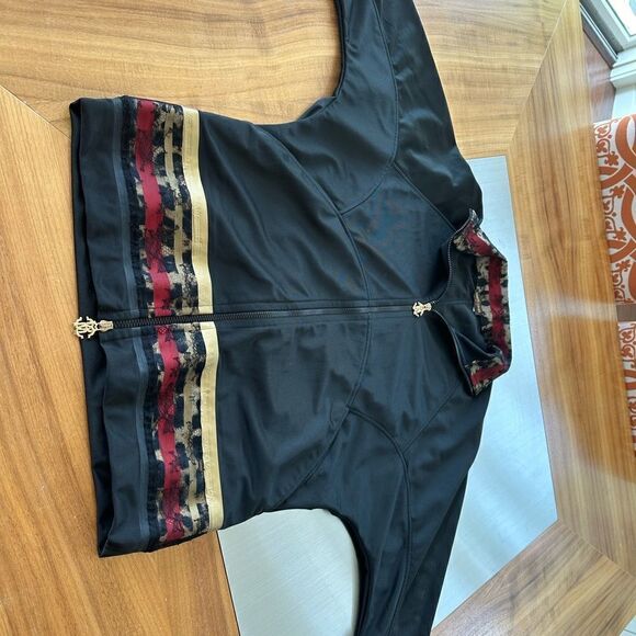 Roberto Cavalli, black red and gold zip up three-quarter sleeve jacket - Picture 10 of 17